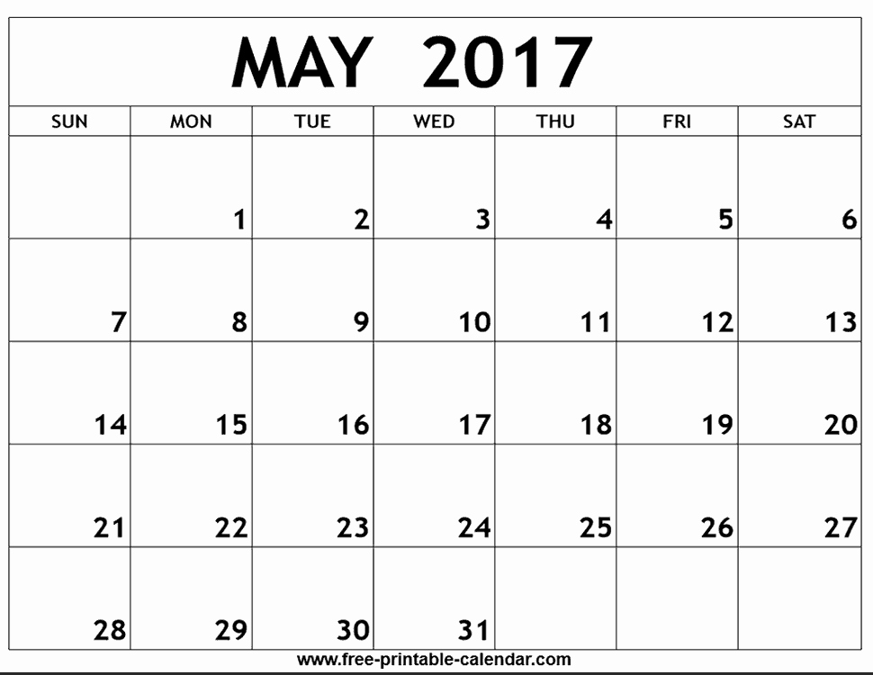 Monthly Calendar 2017 Printable Free Fresh May 2017 Printable Calendar