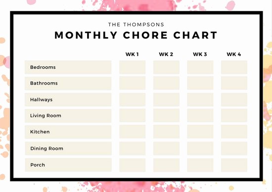 Monthly Chore Chart for Family Awesome Poster Templates Canva