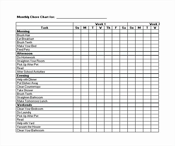 Monthly Chore Chart for Family Beautiful Monthly Chore Chart Template Excel Calendar Sample