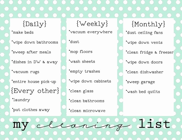 Monthly Chore Chart for Family Best Of Cleaning List Daily Weekly Monthly
