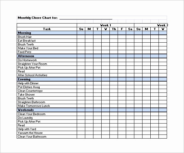 Monthly Chore Chart for Family Best Of Family Chore Chart Template – 13 Free Sample Example