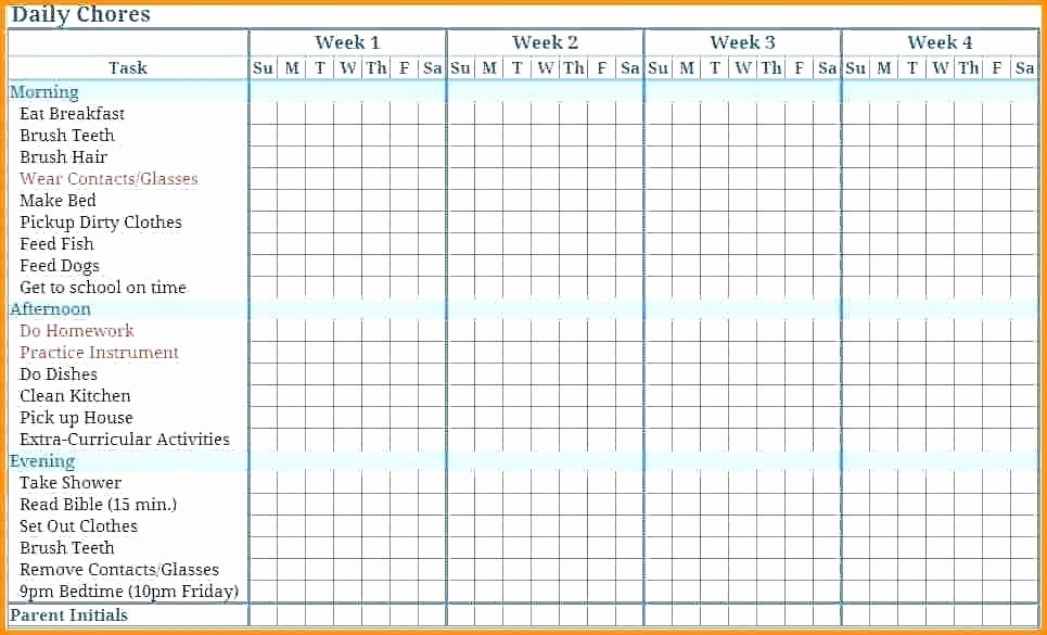 Monthly Chore Chart for Family Lovely Free Printable Monthly Chore Chart Templates Template