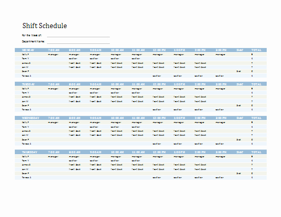 Monthly Employee Shift Schedule Template Fresh Employee Shift Schedule Schedules Templates