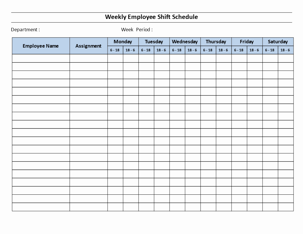 Monthly Employee Shift Schedule Template Fresh Free Weekly Employee 12 Hour Shift Schedule Mon to Sat