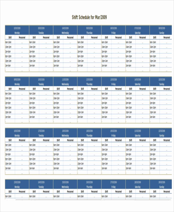Monthly Employee Shift Schedule Template Lovely 4 Monthly Shift Schedule Templates Free Word Pdf format