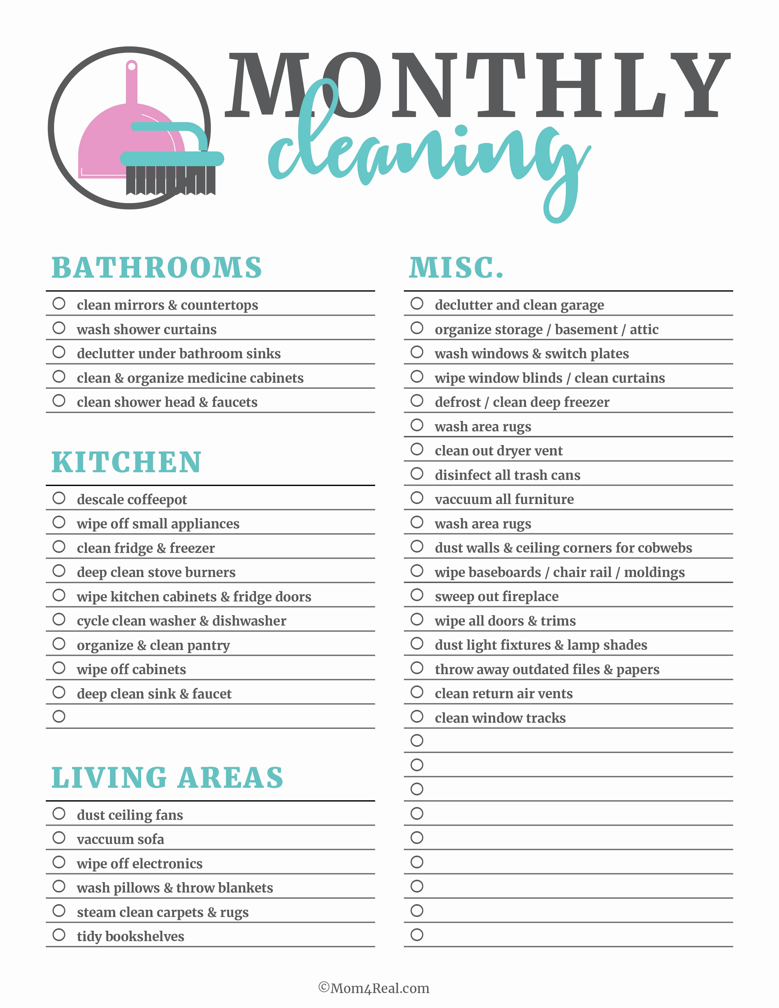 Monthly House Cleaning Schedule Template Awesome Printable Cleaning Checklists for Daily Weekly and