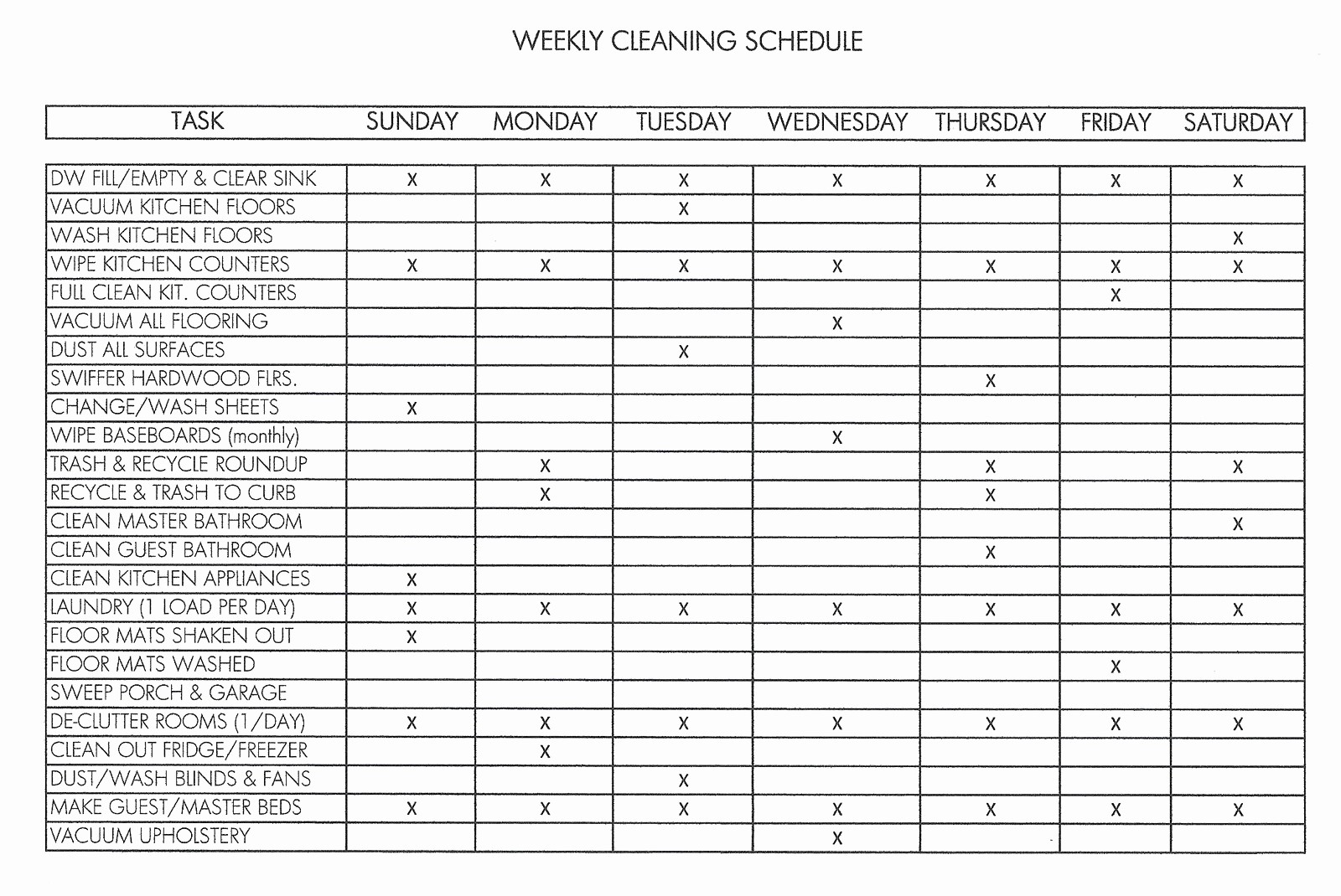 Monthly House Cleaning Schedule Template Elegant Personal House Cleaning Schedule Template Weekly V M D