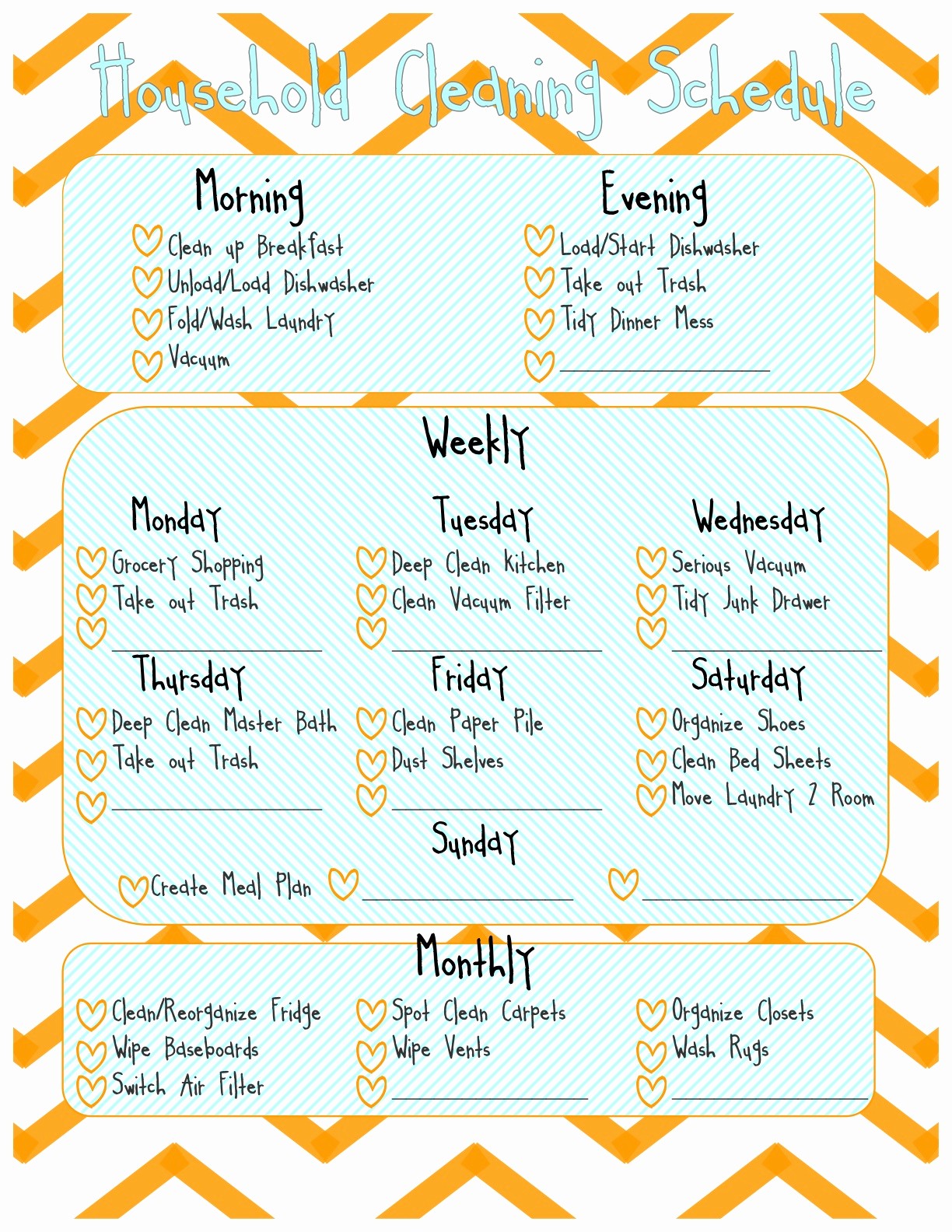 Monthly House Cleaning Schedule Template Unique Sherbert Cafe Printable Home Cleaning Schedule