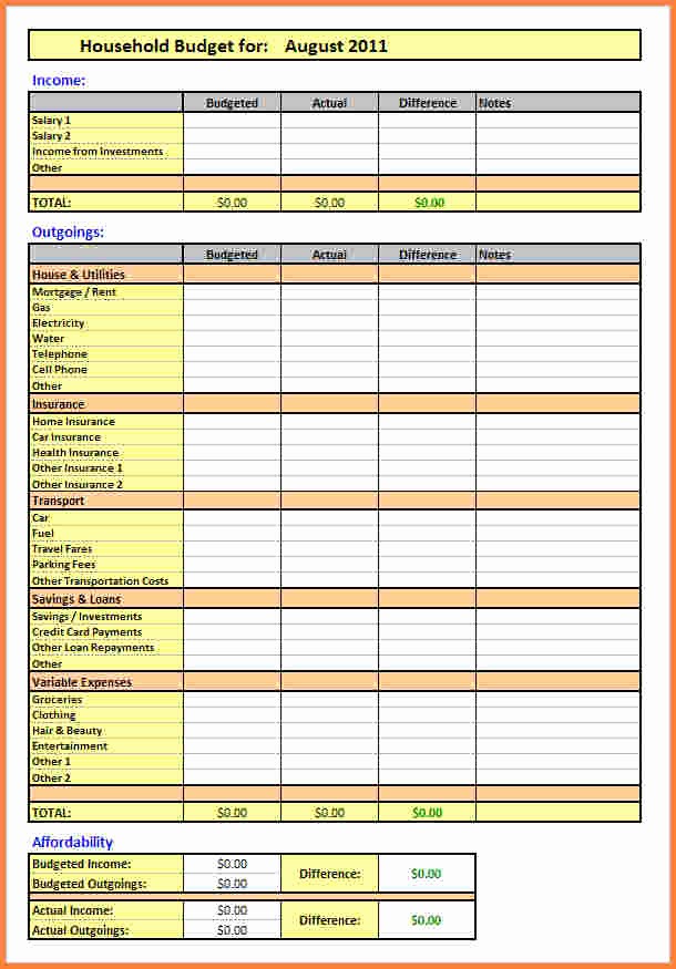 Monthly Household Budget Template Excel Unique 10 Household Monthly Bud Spreadsheet