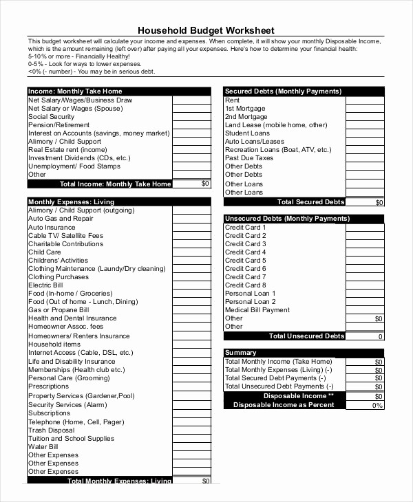 Monthly Income and Expense Worksheet Elegant Household Bud Template 9 Free Sample Example
