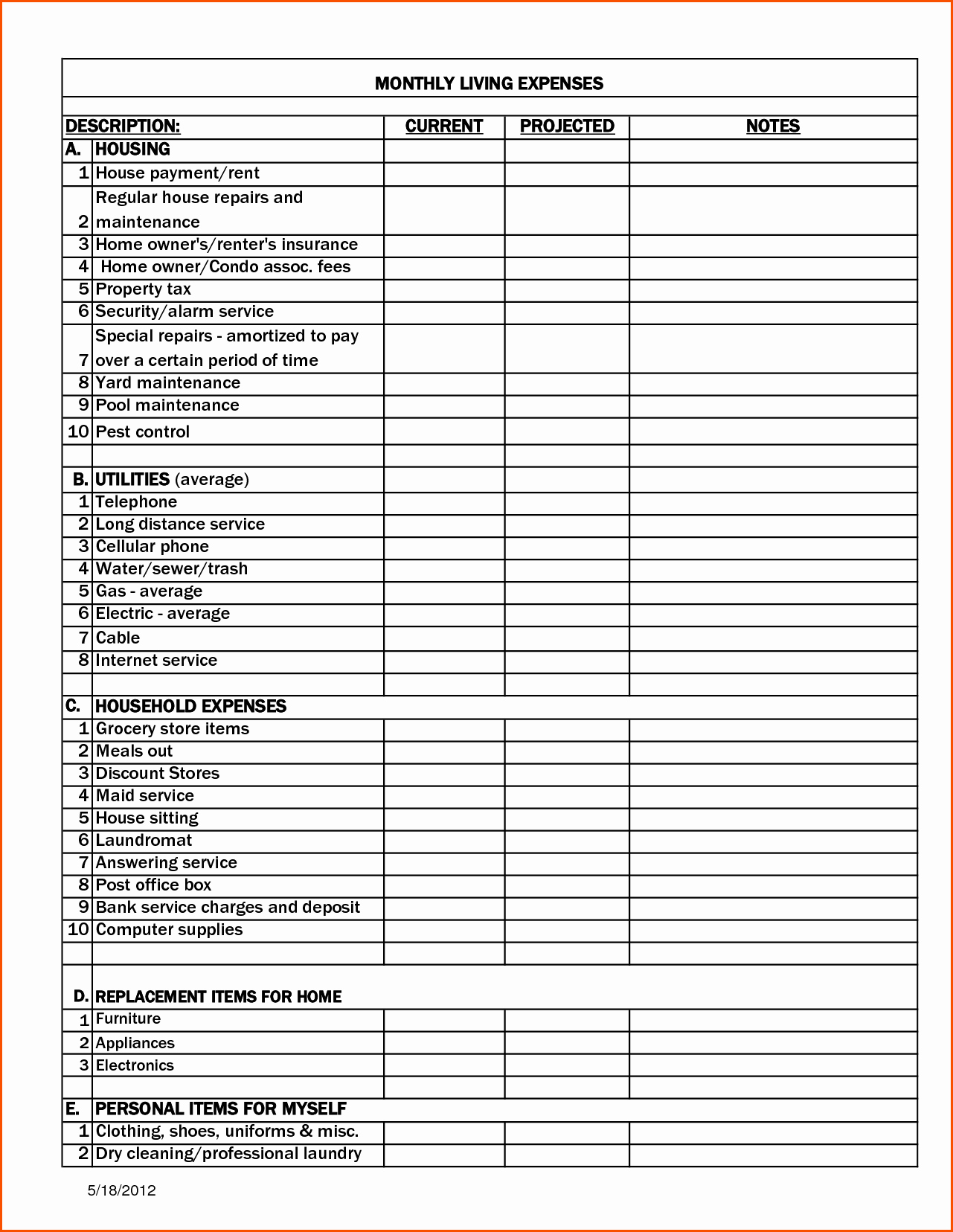 Monthly Income and Expense Worksheet Luxury Personal Monthly Expense Report Template