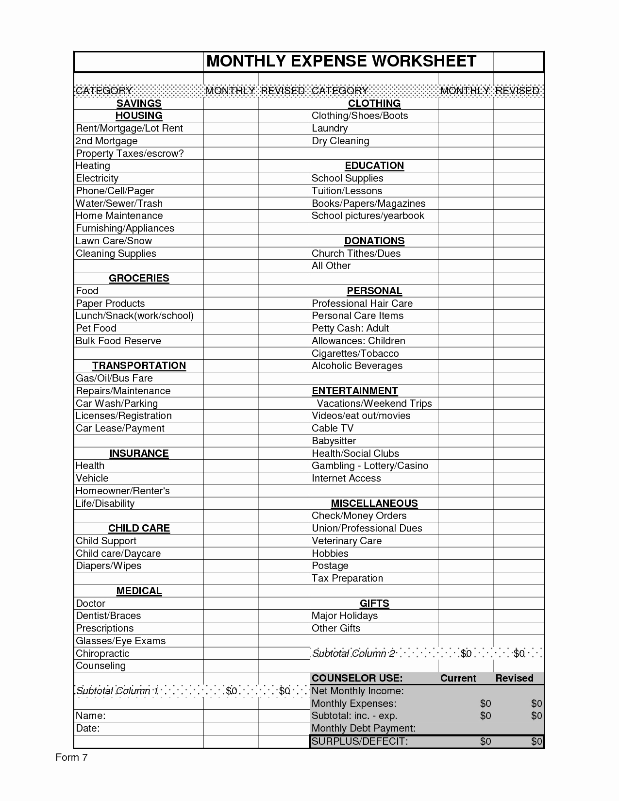 50 Monthly Income and Expense Worksheet | Ufreeonline Template