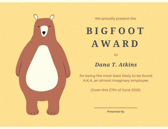 Most Likely to Awards Template Inspirational Yellow Bear Funny Award Certificate Templates by Canva