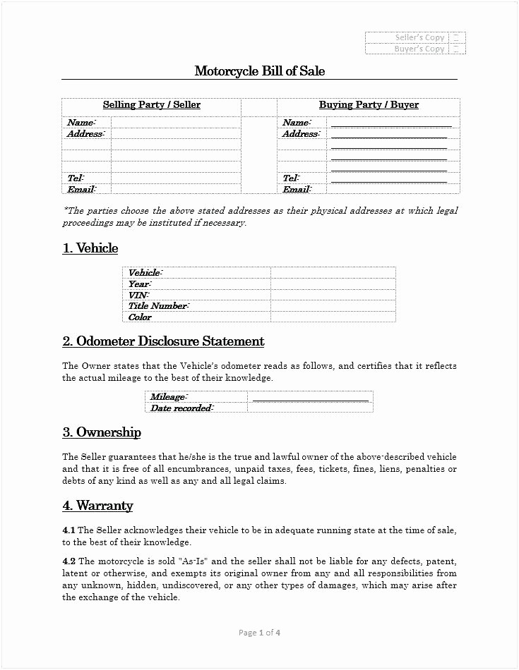 Motorcycle Bill Of Sale Example Lovely Beaufiful Motorcycle Bill Sale Template Free