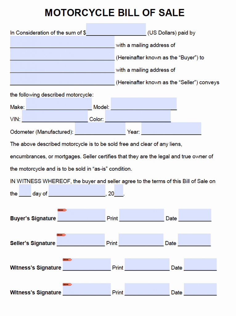 Motorcycle Bill Of Sale Printable Awesome Free Motorcycle Bill Of Sale form Pdf