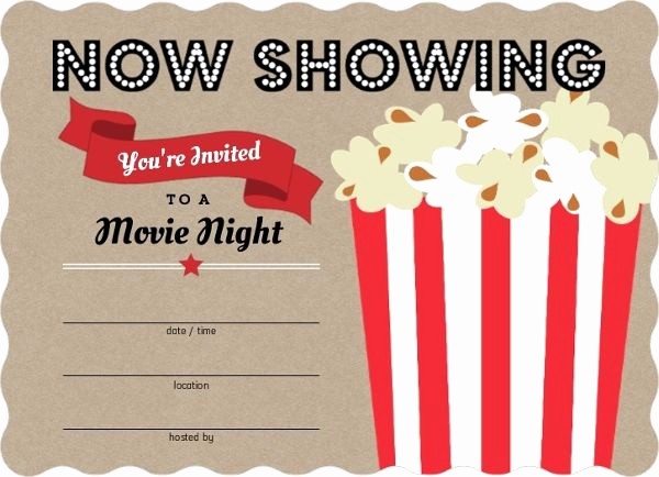 Movie themed Invitation Template Free Best Of Movie Popcorn Bucket Fill Blank Party Invitations