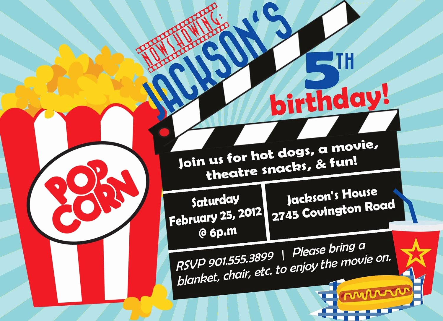 Movie themed Invitation Template Free Lovely Movie Birthday Party Invitation Boy Birthday Invitation