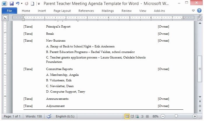 Ms Office Meeting Agenda Template Best Of Parent Teacher Meeting Agenda Template for Word