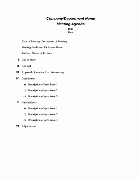 Ms Office Meeting Agenda Template Elegant formal Meeting Agenda