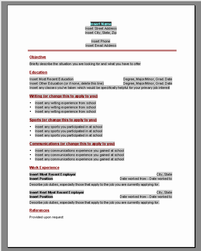Ms Office Word Resume Templates Inspirational Resume Templates Microsoft Word 2010