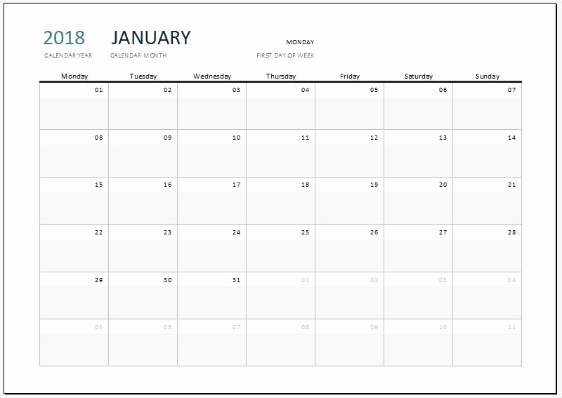 Ms Word Calendar Template 2018 Unique 2018 Calendar Templates for Ms Excel