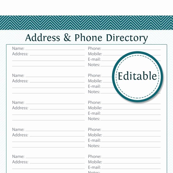 Name and Phone Number Template Awesome Address &amp; Phone Directory Fillable Printable Pdf Instant