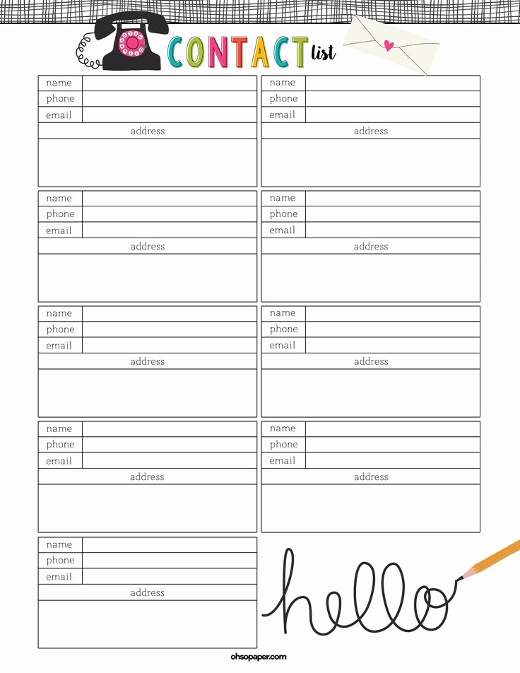 Name and Phone Number Template Beautiful 17 Best Ideas About Free Printable Calendar On Pinterest