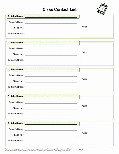 Name Email Phone Number Template Lovely Class Contact List and Other Useful Templates