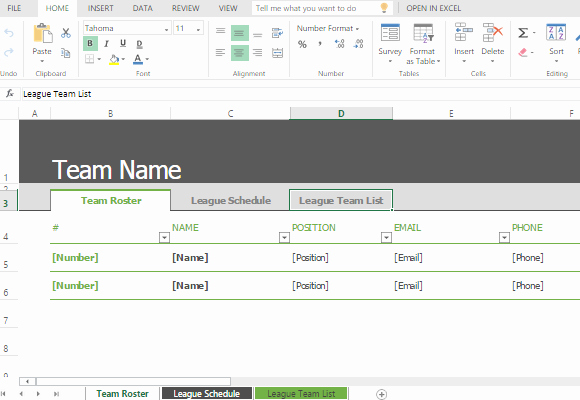 Name Email Phone Number Template Luxury Sports Roster and Schedule Template for Excel