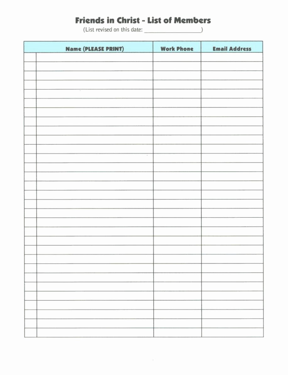 Name Email Sign Up Sheet Fresh Blank Sign In Sheet Pdf Word Template Free Printable Up