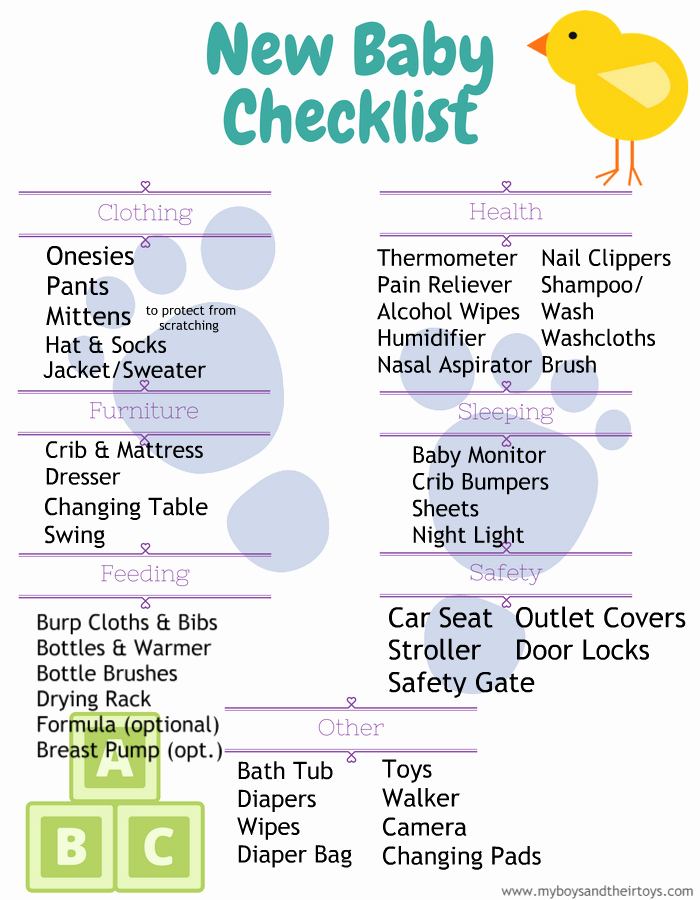 New Born Baby Check List Beautiful New Baby Checklist Printable My Boys and their toys