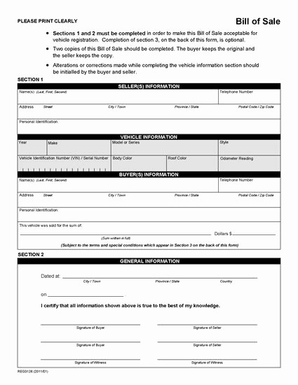 New Car Bill Of Sale Awesome Alberta Bill Of Sale form for Vehicle