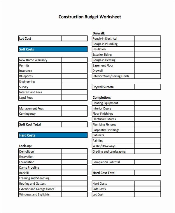 New Home Construction Budget Worksheet Lovely 7 Home Bud Templates Free Sample Example format