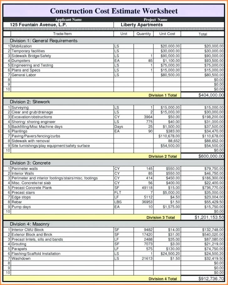 New Home Construction Budget Worksheet Luxury New Home Construction Bud form Free Estimating