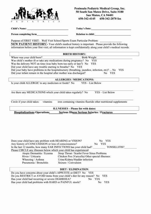New Patient Health History form Beautiful 75 New Patient forms and Templates Free to In Pdf