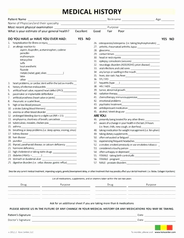 New Patient Health History form Beautiful Health History form Template Dental Medical Update