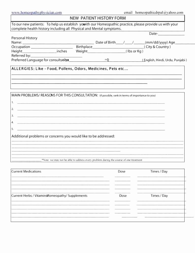 New Patient Health History form Best Of Pediatric Health History form Template New Medical forms
