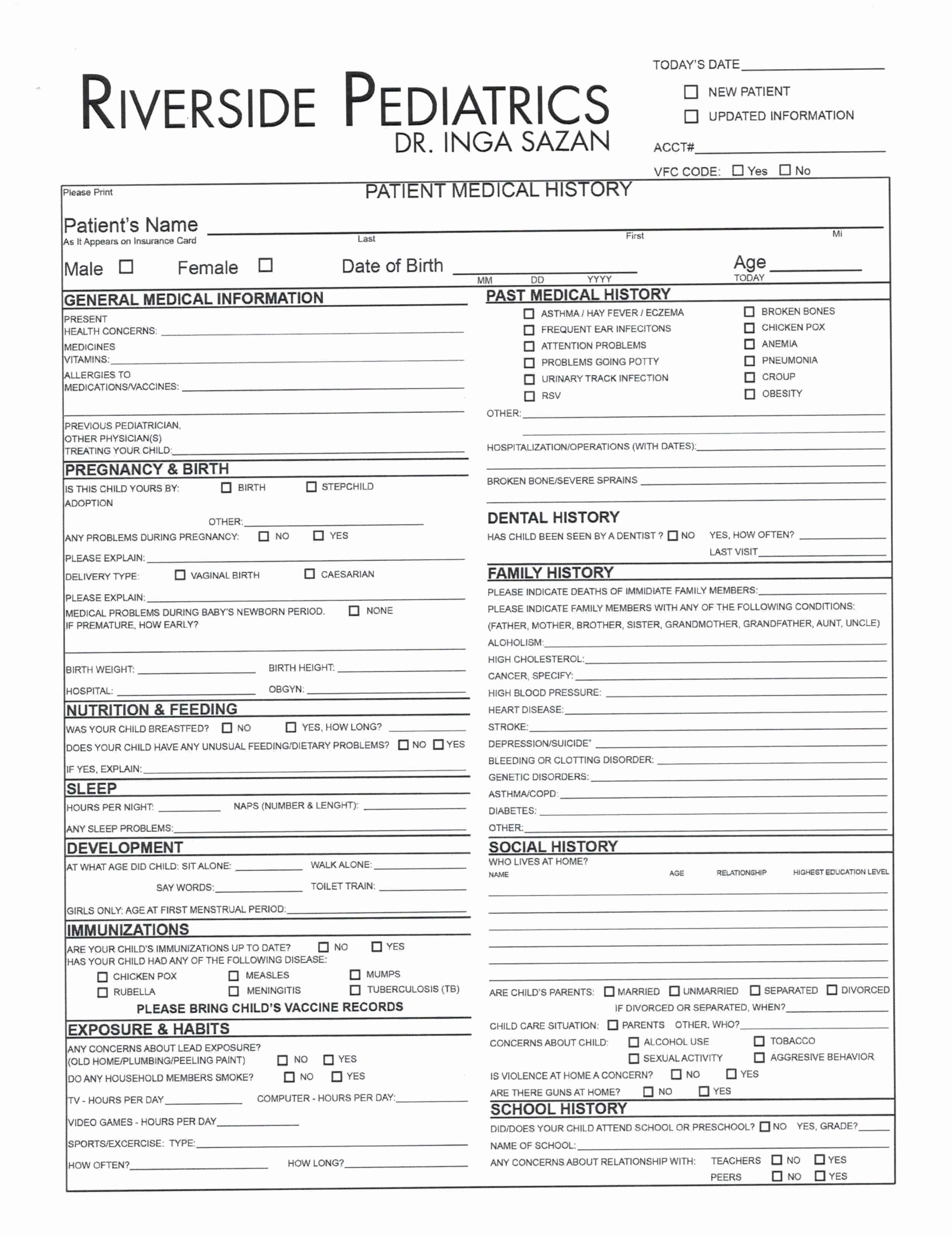 New Patient Health History form Lovely forms Riverside Pediatrics