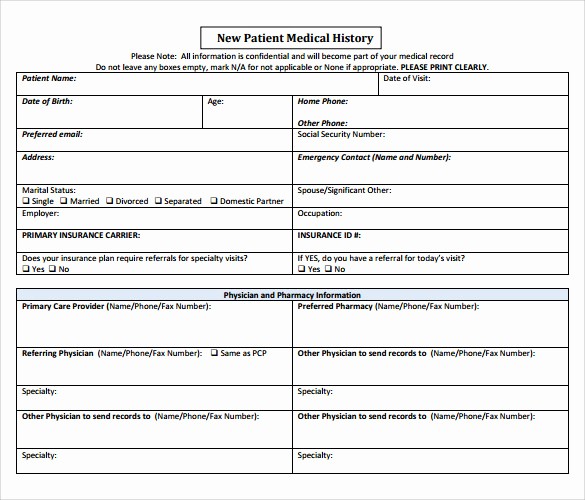 New Patient Health History form New 15 Medical History forms