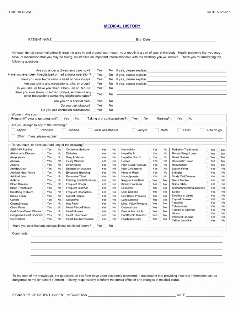 New Patient Health History form Unique 67 Medical History forms [word Pdf] Printable Templates