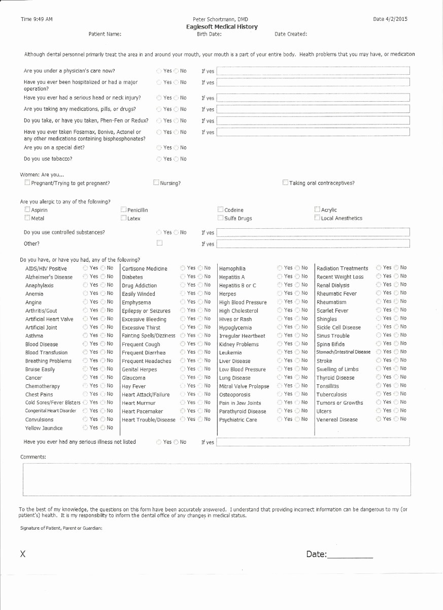 New Patient Medical History forms Awesome New Patient forms Peter Schortmann Dmd