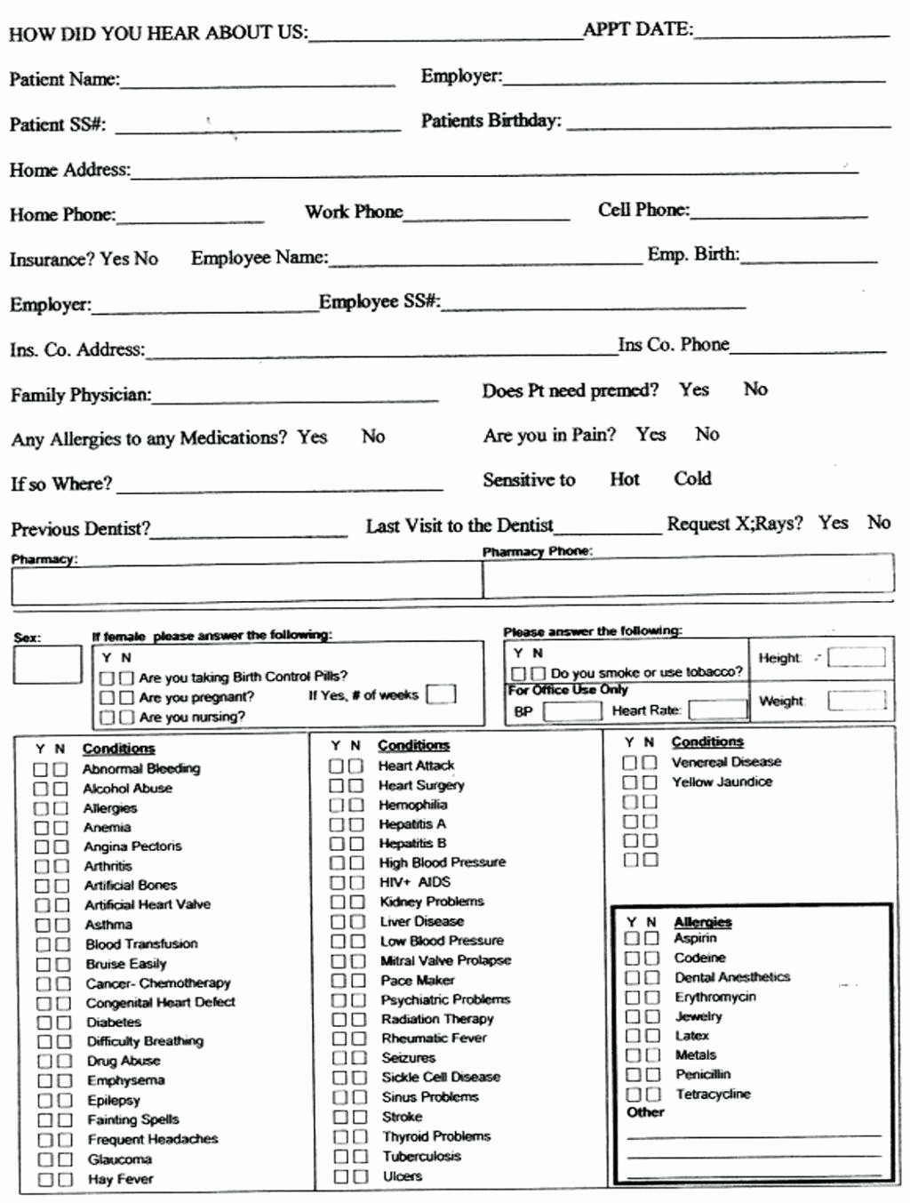 New Patient Medical History forms Elegant Employee Update form Design Templates