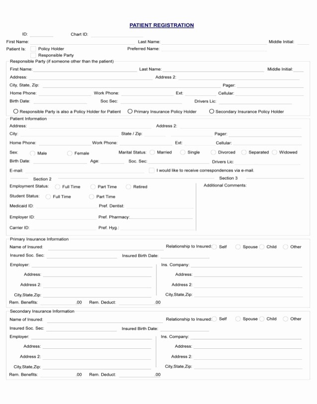 New Patient Medical History forms Elegant Patient Registration Medical History form