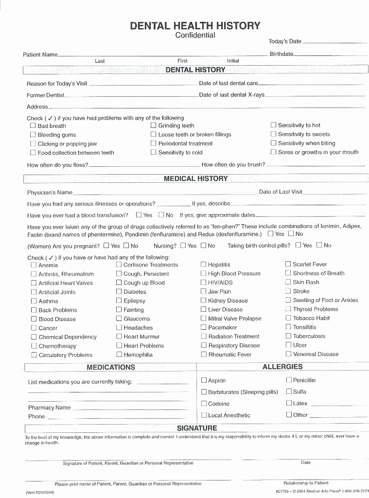 New Patient Medical History forms New Health History Template