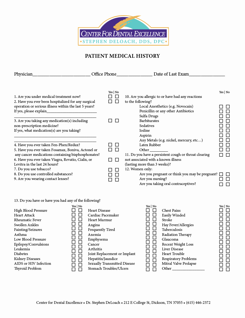 New Patient Medical History forms New New Patient forms Center for Dental Excellence