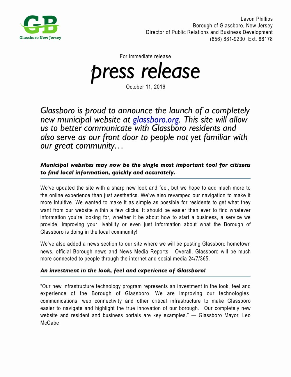 New Product Press Release Sample Best Of Glassboro is Proud to Announce the Launch Of A Pletely