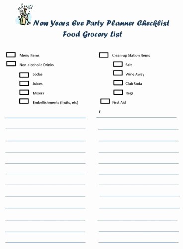 New Years Eve Party Checklist Unique New Years Eve Party Planner Checklist Food Shopping List