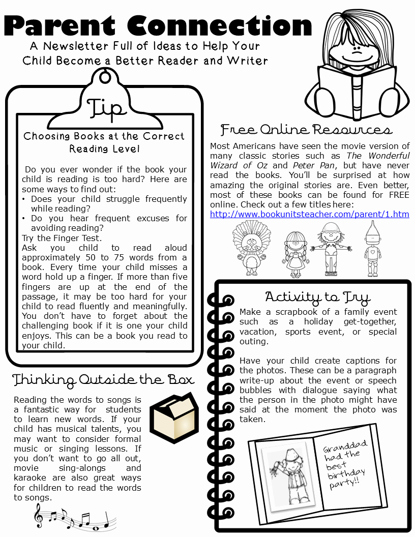 Newsletter for Parents From Teachers Unique Parent Connection Newsletter issue 1 Book Units Teacher