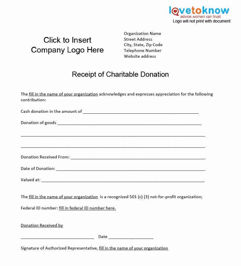 Non Profit Donation Receipt form New Charitable Donation Receipt