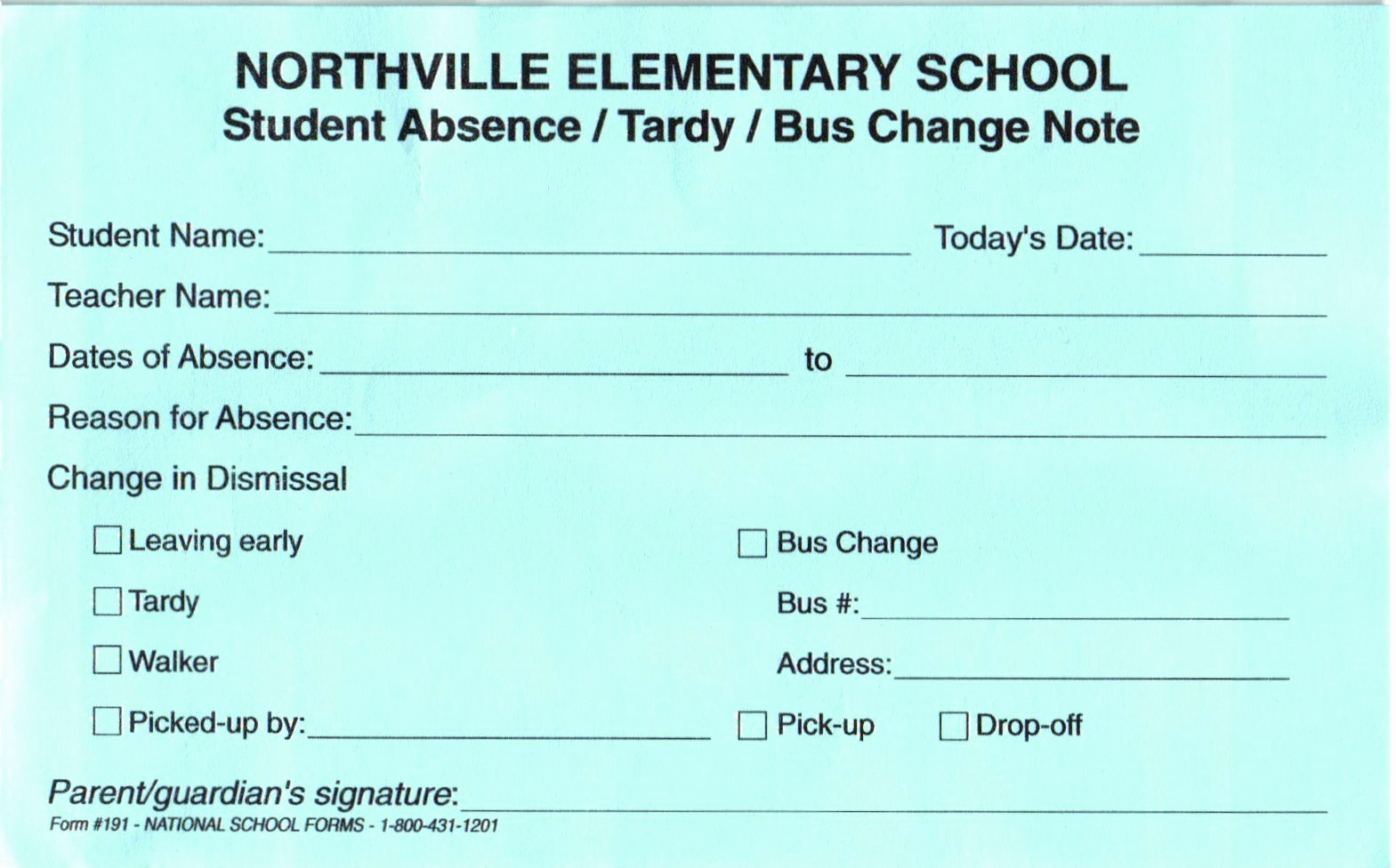 Note to School for Absence Best Of Absence Tardy Bus Change Note northville Central School